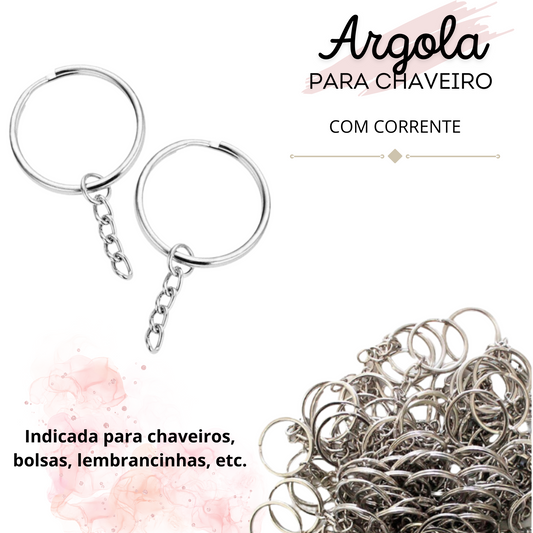Argola para chaveiro com corrente 2,5 cm - 1.000 unidades
